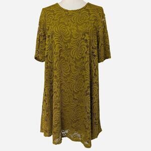 Vintage 90s Sharagano Olive Lace Shift Dress Size 10